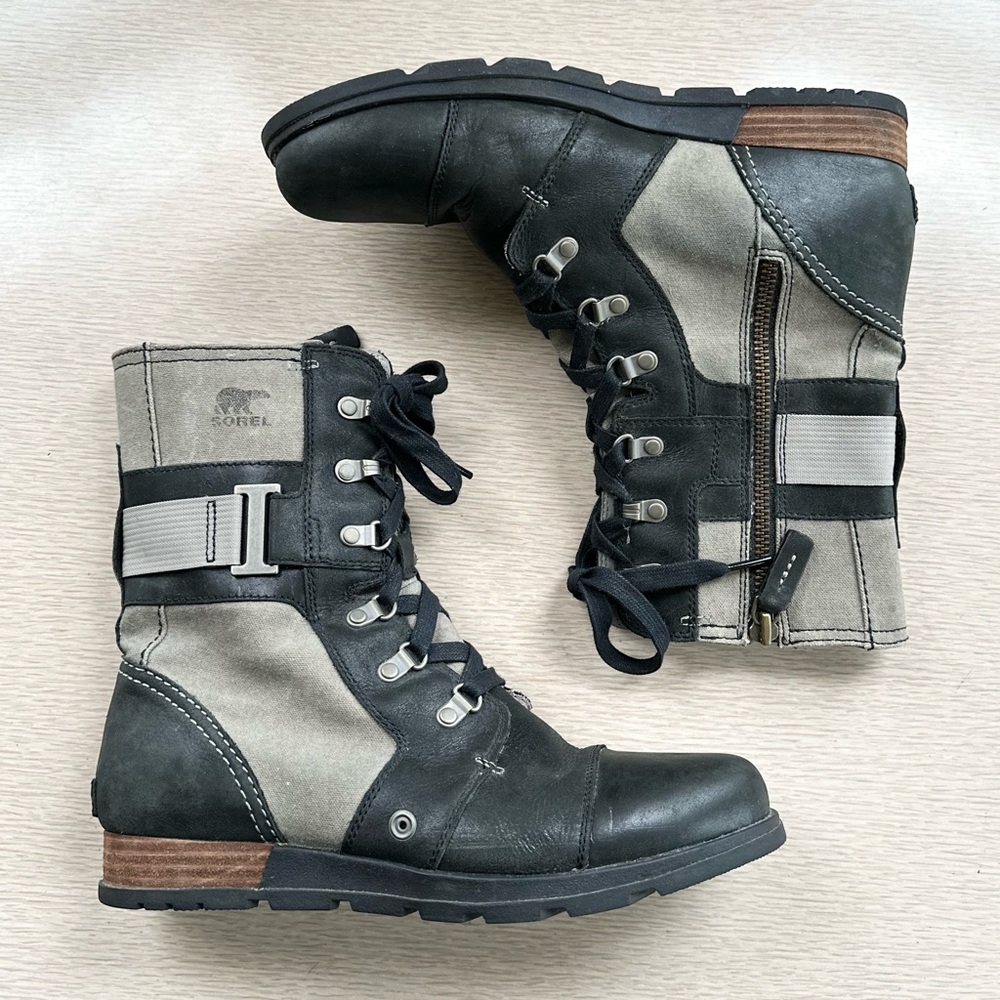 SOREL Black & Olive Khaki Boots - Size 10 - Picture 3 of 6